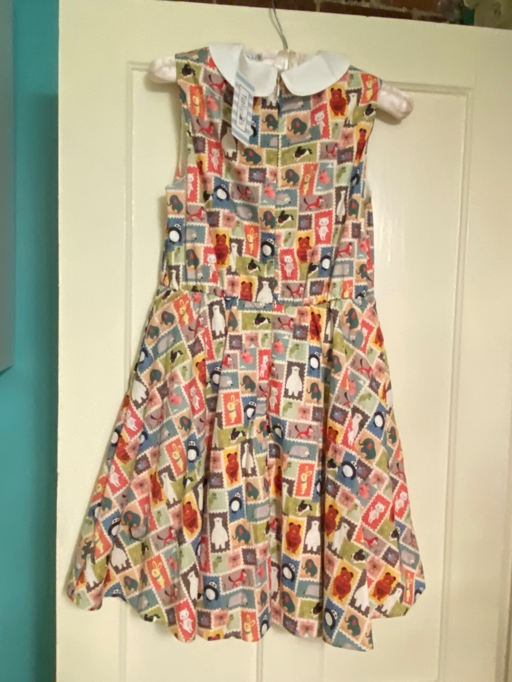 Tulip B Sleeveless Multicolor Animal-Print Dress with White Peter Pan Collar - Picture 4 of 8